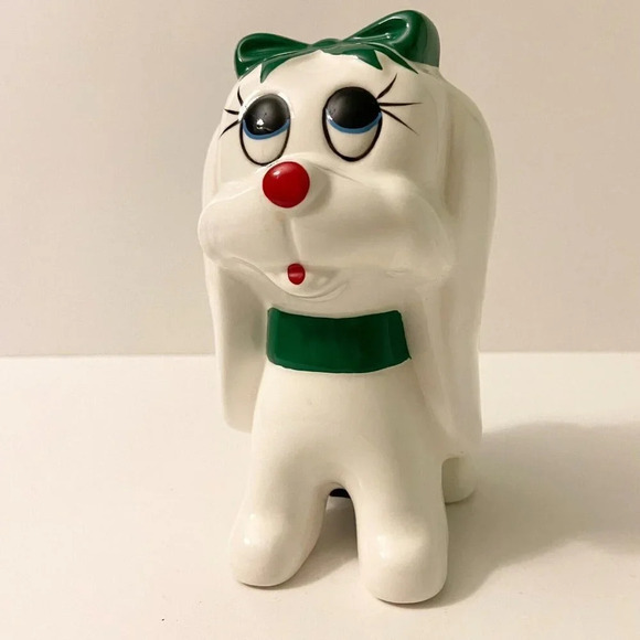 Vintage Giftcraft Dog Coin Bank Green Bowtie 6 Inch Tall Puppy  Figurine Taiwan - Picture 13 of 16